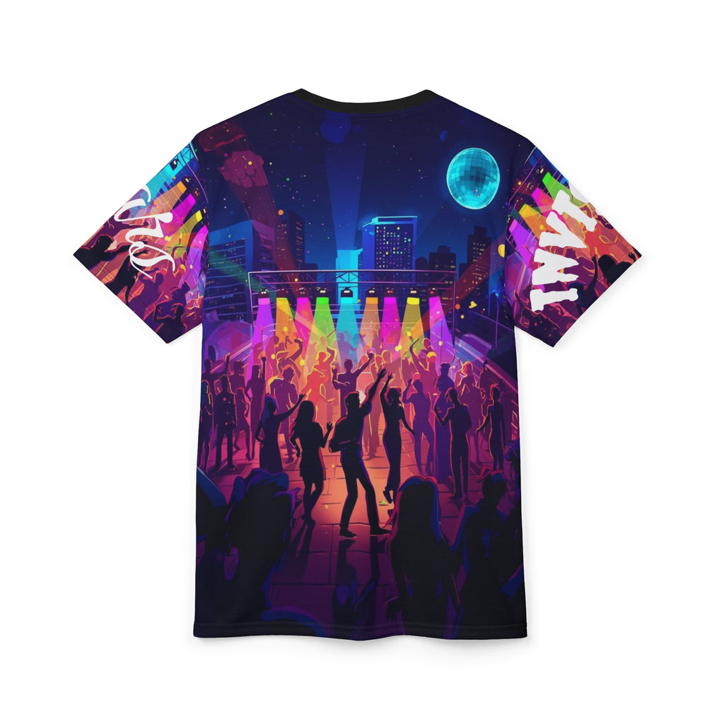 Concert Night All-Over Print Tee — Neon Dance Party Graphic